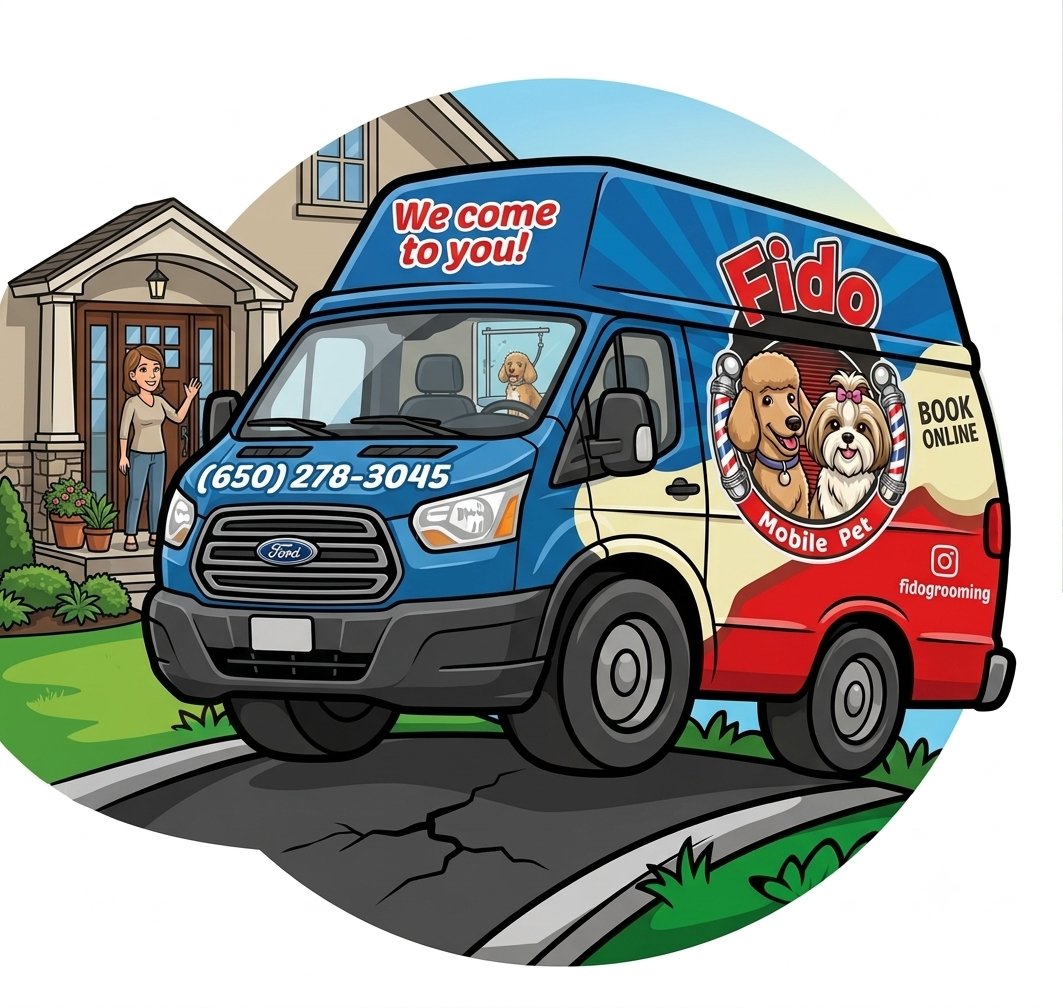 FidoGrooming van arriving at a client's home